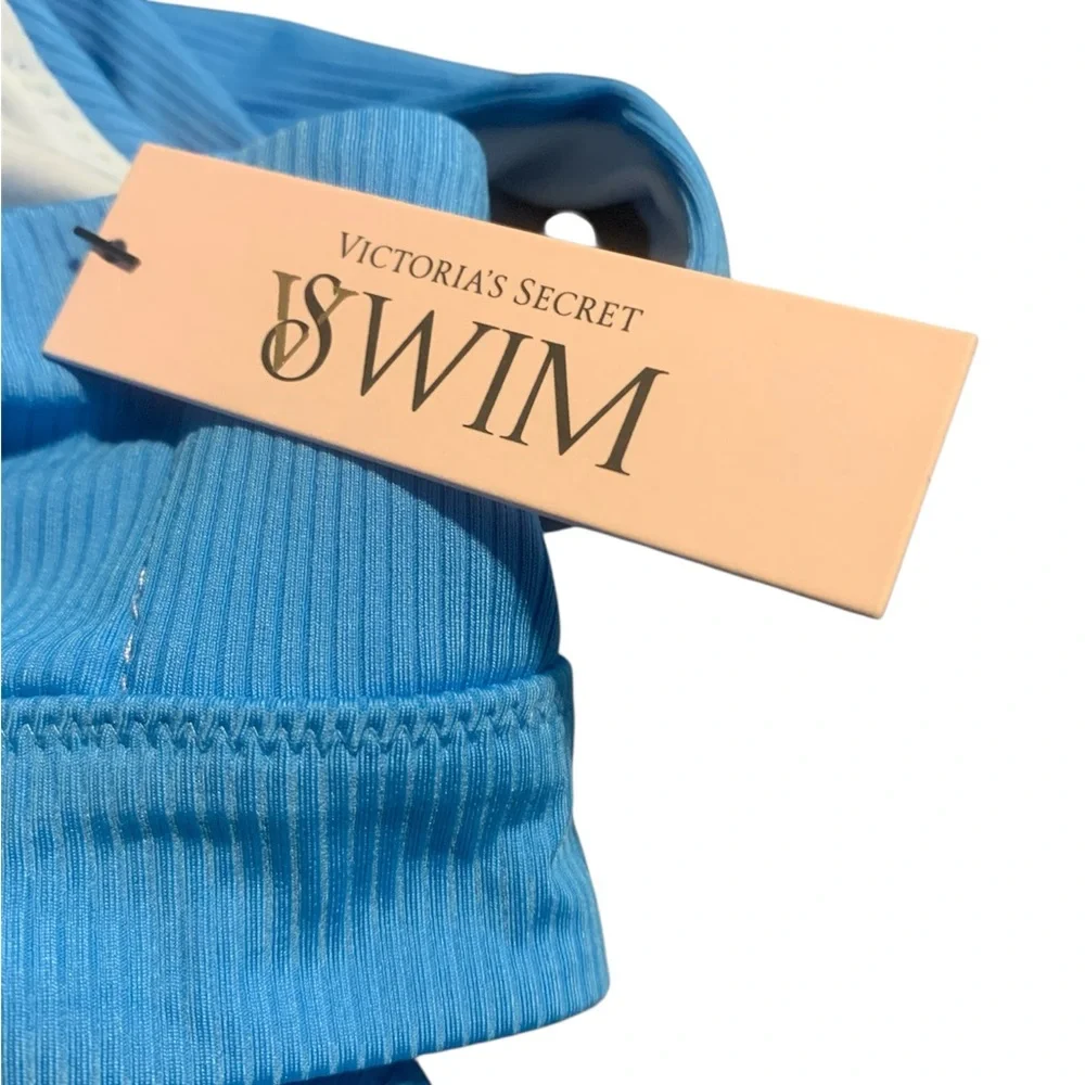 Victorias Secret‎ M Blue Ribbed Triangle Push Up Wide Strap Bikini Top VS New